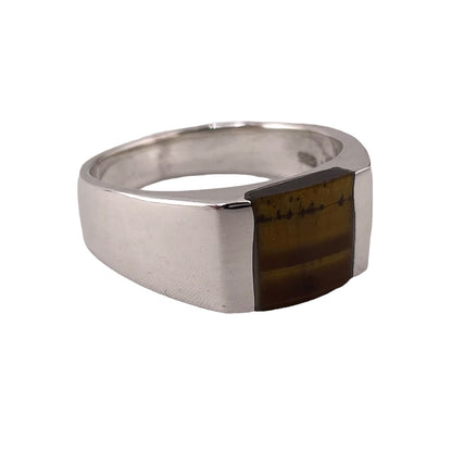 Tiger Eye Square Stone Ring Sterling Silver