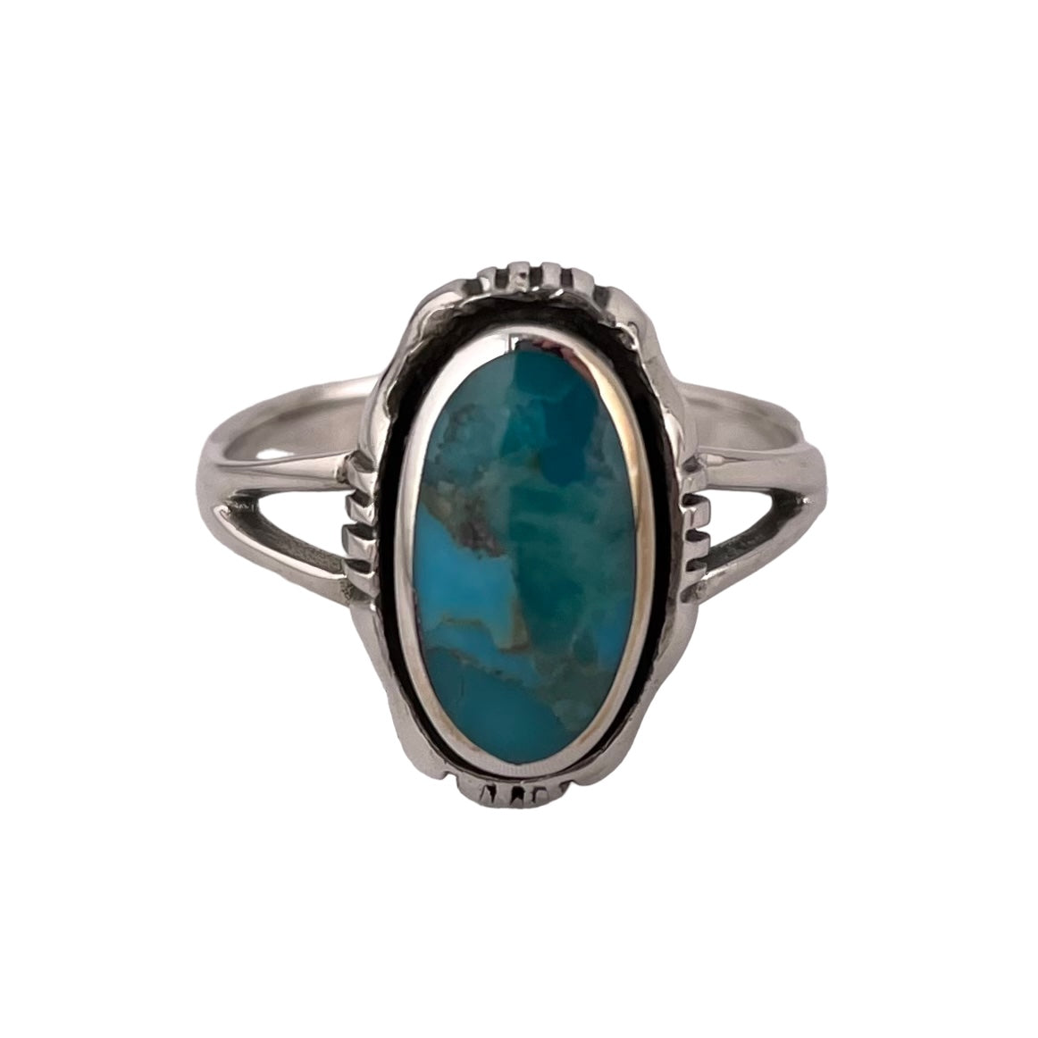 Turquoise Oval Stone Ring Sterling Silver