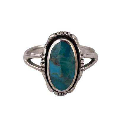 Turquoise Oval Stone Ring Sterling Silver