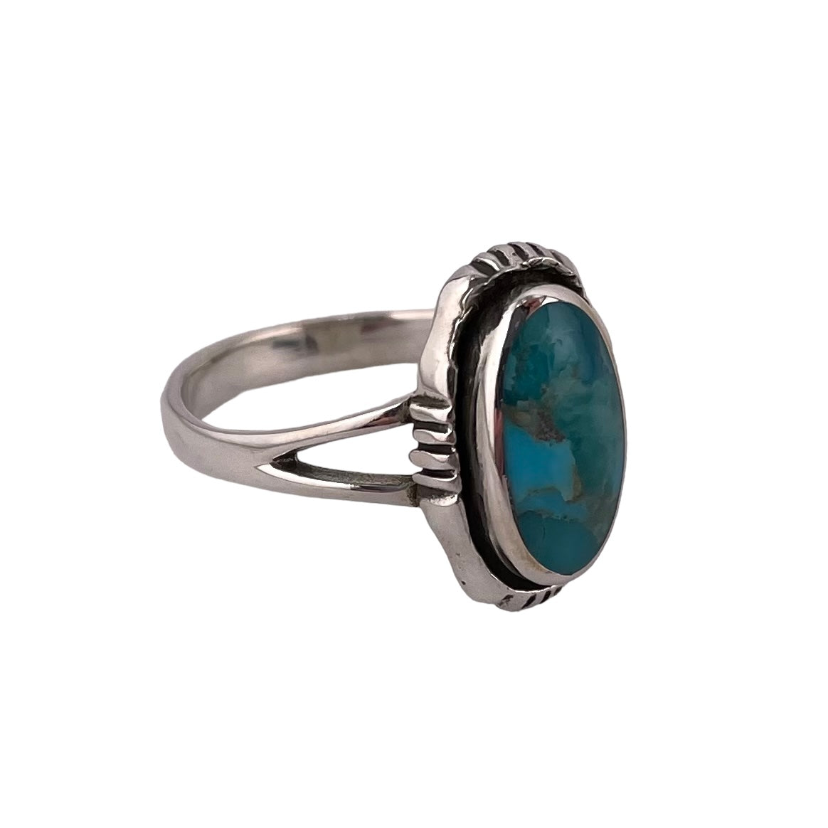 Turquoise Oval Stone Ring Sterling Silver