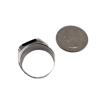Black Onyx Square Stone Greek Key Mens Ring Sterling Silver