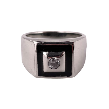 Black Onyx & Clear CZ Ring Sterling Silver