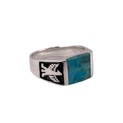 Turquoise Square Stone Thunderbird Mens Ring Sterling Silver