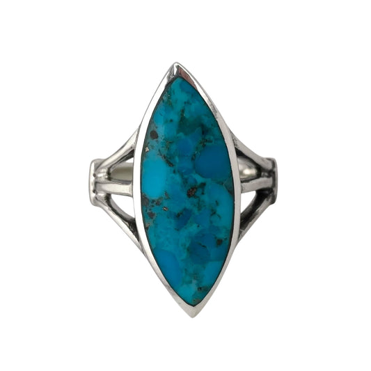 Turquoise Stone Pointed Oval Ring Sterling Silver