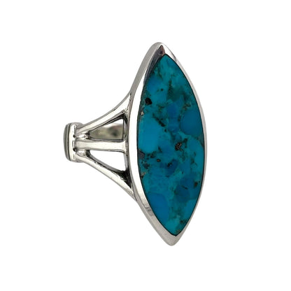 Turquoise Stone Pointed Oval Ring Sterling Silver