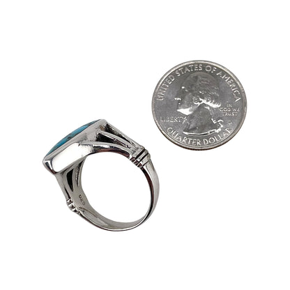 Turquoise Stone Pointed Oval Ring Sterling Silver