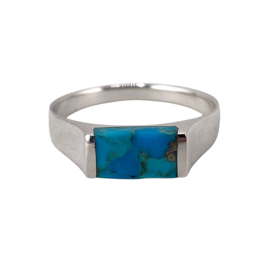 Turquoise Stone Rectangle Ring Sterling Silver