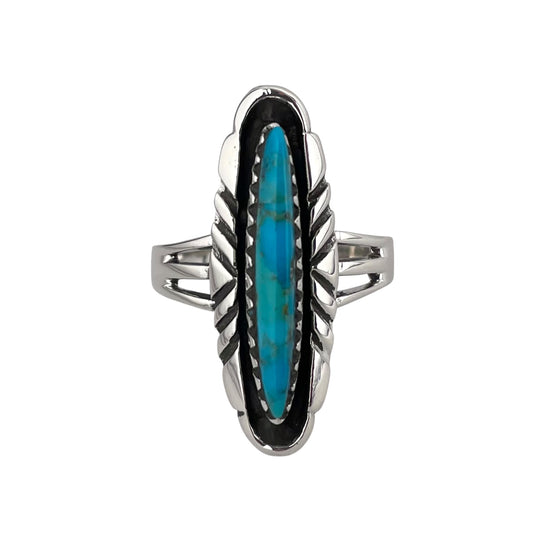 Turquoise Stone Oval Ring Sterling Silver