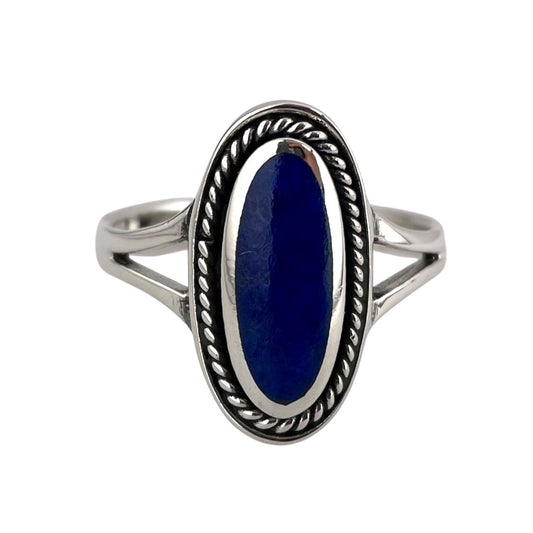 Lapis Stone Oval Rope Ring Sterling Silver