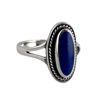 Lapis Stone Oval Rope Ring Sterling Silver