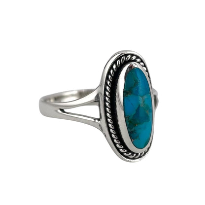 Turquoise Stone Oval Rope Ring Sterling Silver