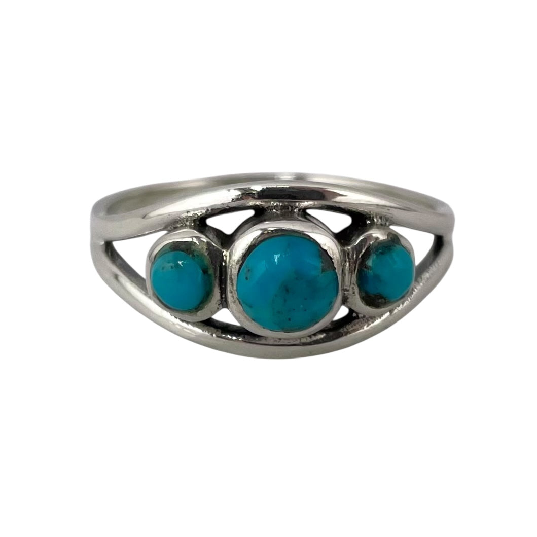 Turquoise Stone 3 Circle Ring Sterling Silver
