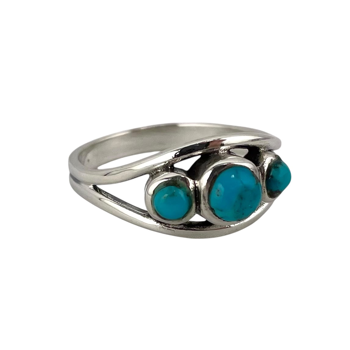 Turquoise Stone 3 Circle Ring Sterling Silver