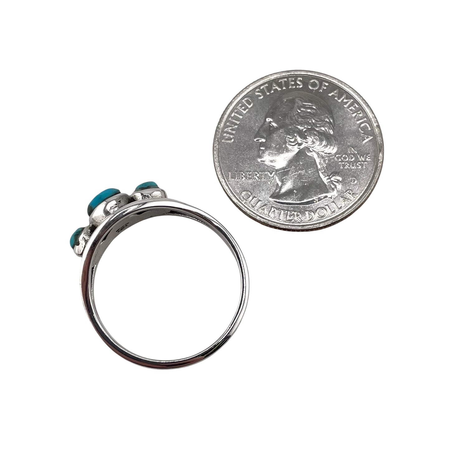 Turquoise Stone 3 Circle Ring Sterling Silver
