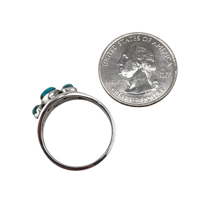 Turquoise Stone 3 Circle Ring Sterling Silver