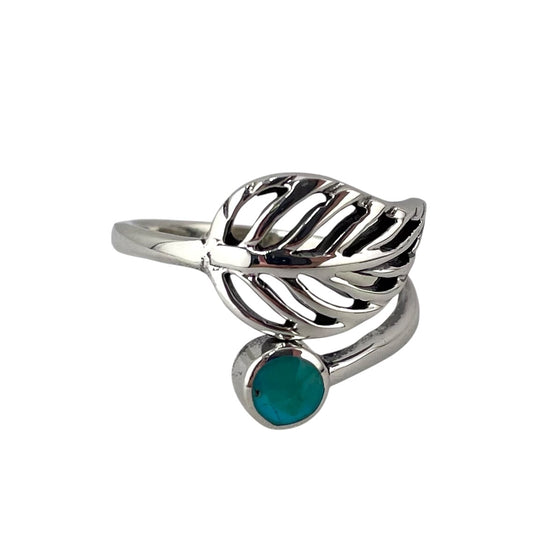 Turquoise Stone Circle Feather Wrap Ring Sterling Silver