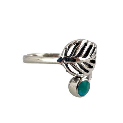 Turquoise Stone Circle Feather Wrap Ring Sterling Silver