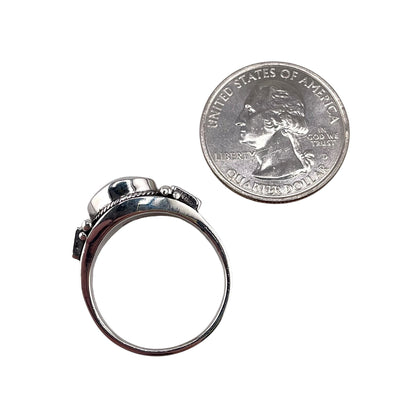 Turquoise Stone Oval Square Bead Ring Sterling Silver