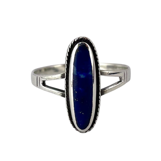 Lapis Stone Oval Rope Ring Sterling Silver