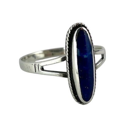 Lapis Stone Oval Rope Ring Sterling Silver