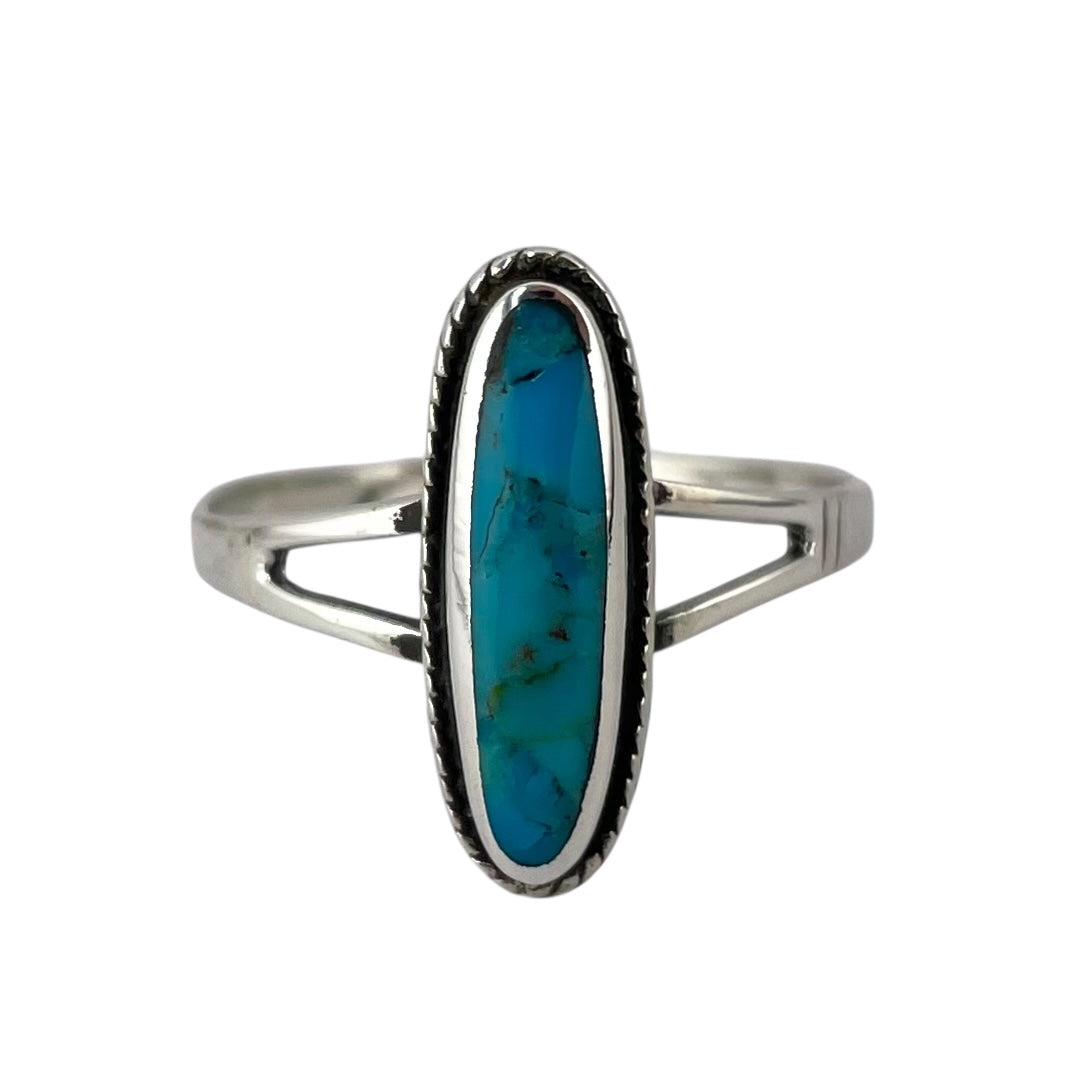 Turquoise Stone Oval Rope Ring Sterling Silver