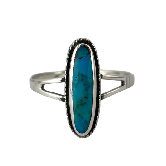 Turquoise Stone Oval Rope Ring Sterling Silver