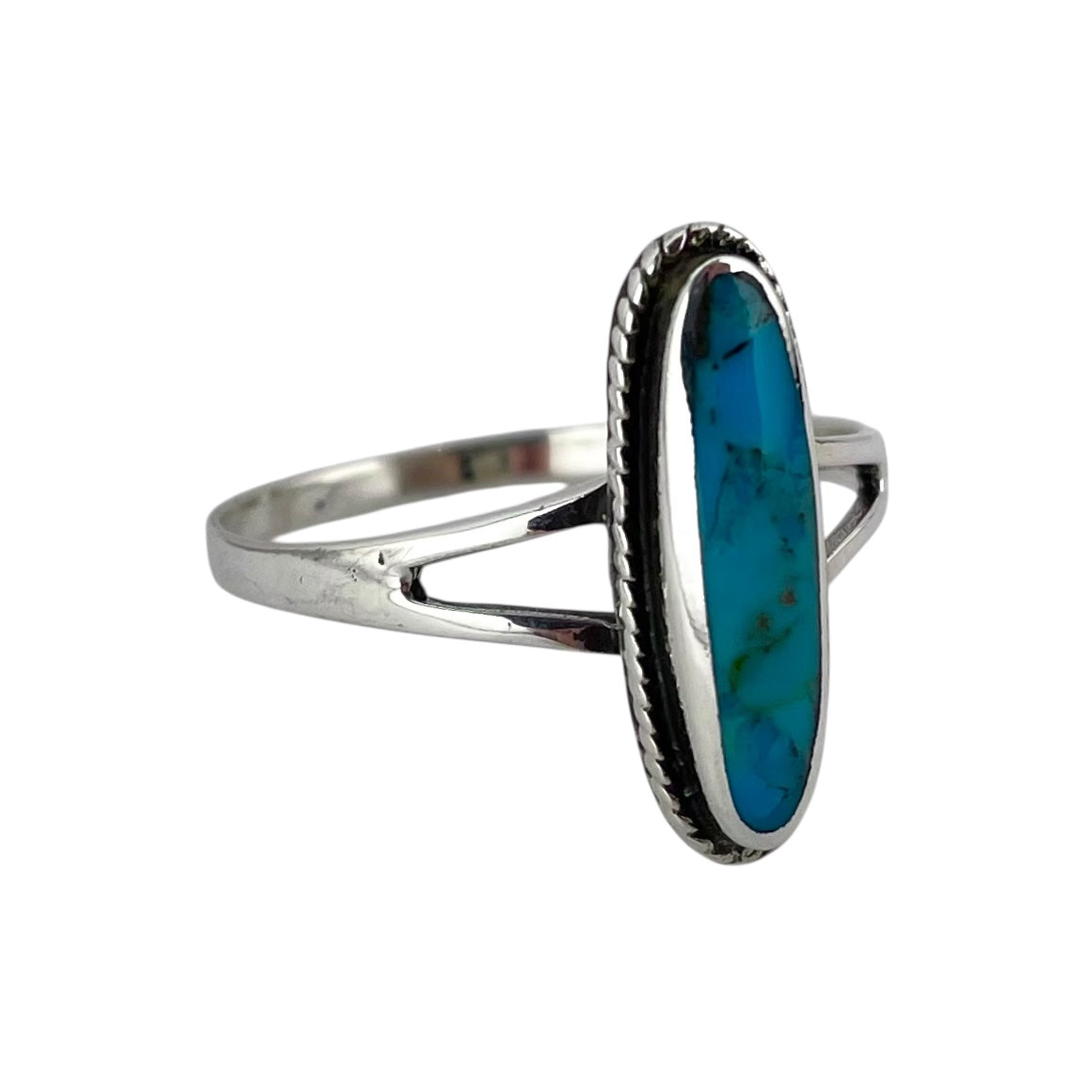 Turquoise Stone Oval Rope Ring Sterling Silver