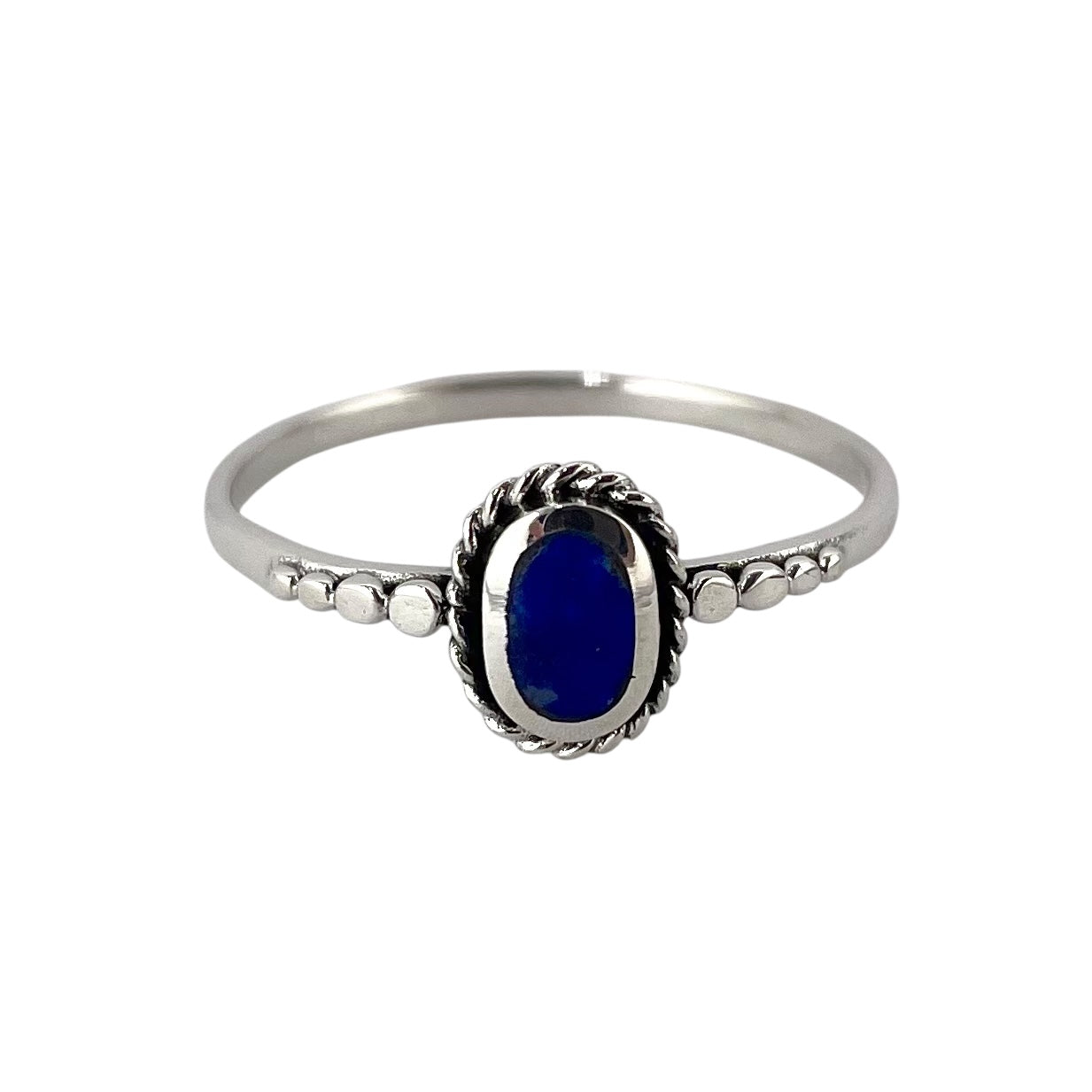Lapis Stone Oval Rope Ring Sterling Silver
