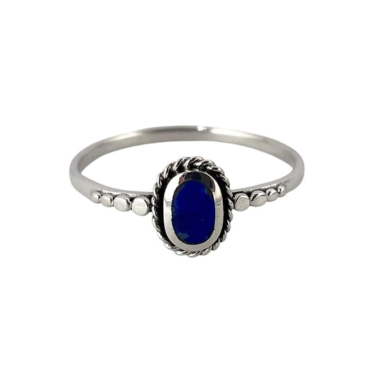 Lapis Stone Oval Rope Ring Sterling Silver