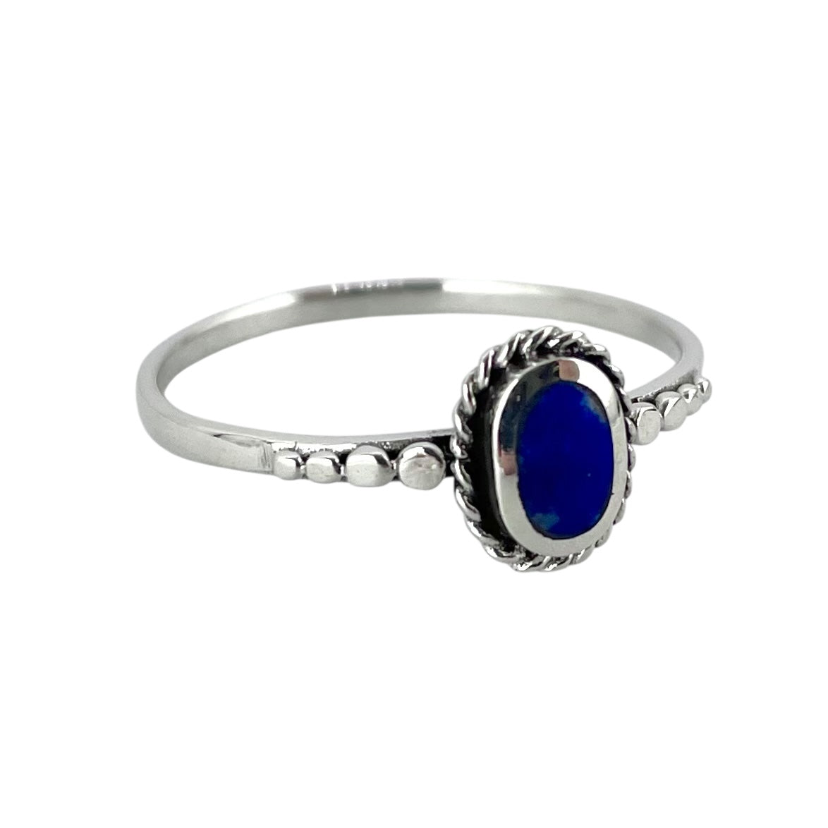 Lapis Stone Oval Rope Ring Sterling Silver