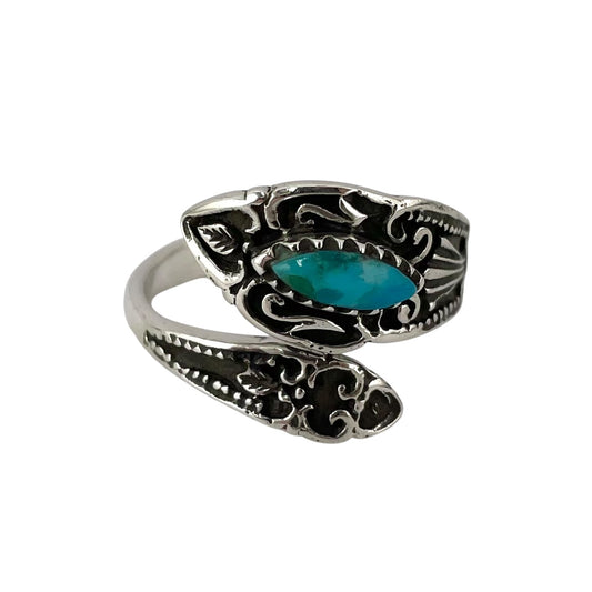 Turquoise Stone Pointed Oval Wrap Ring Sterling Silver
