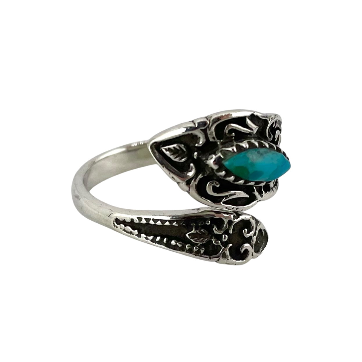 Turquoise Stone Pointed Oval Wrap Ring Sterling Silver