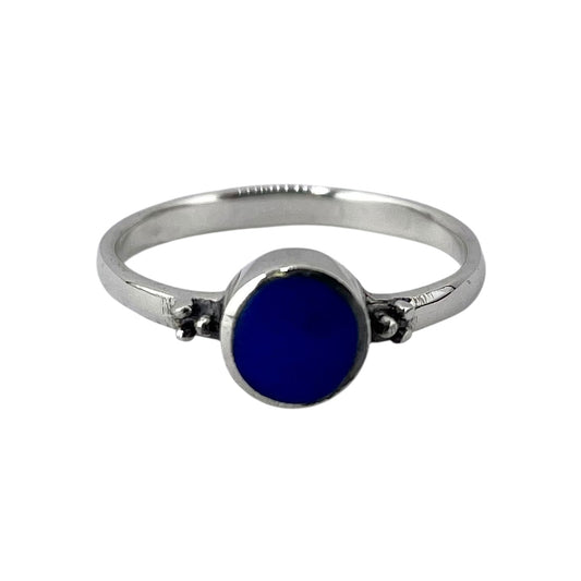Lapis Stone Circle Ring Sterling Silver