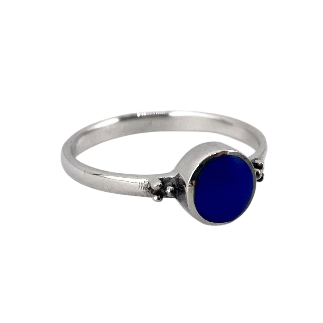 Lapis Stone Circle Ring Sterling Silver