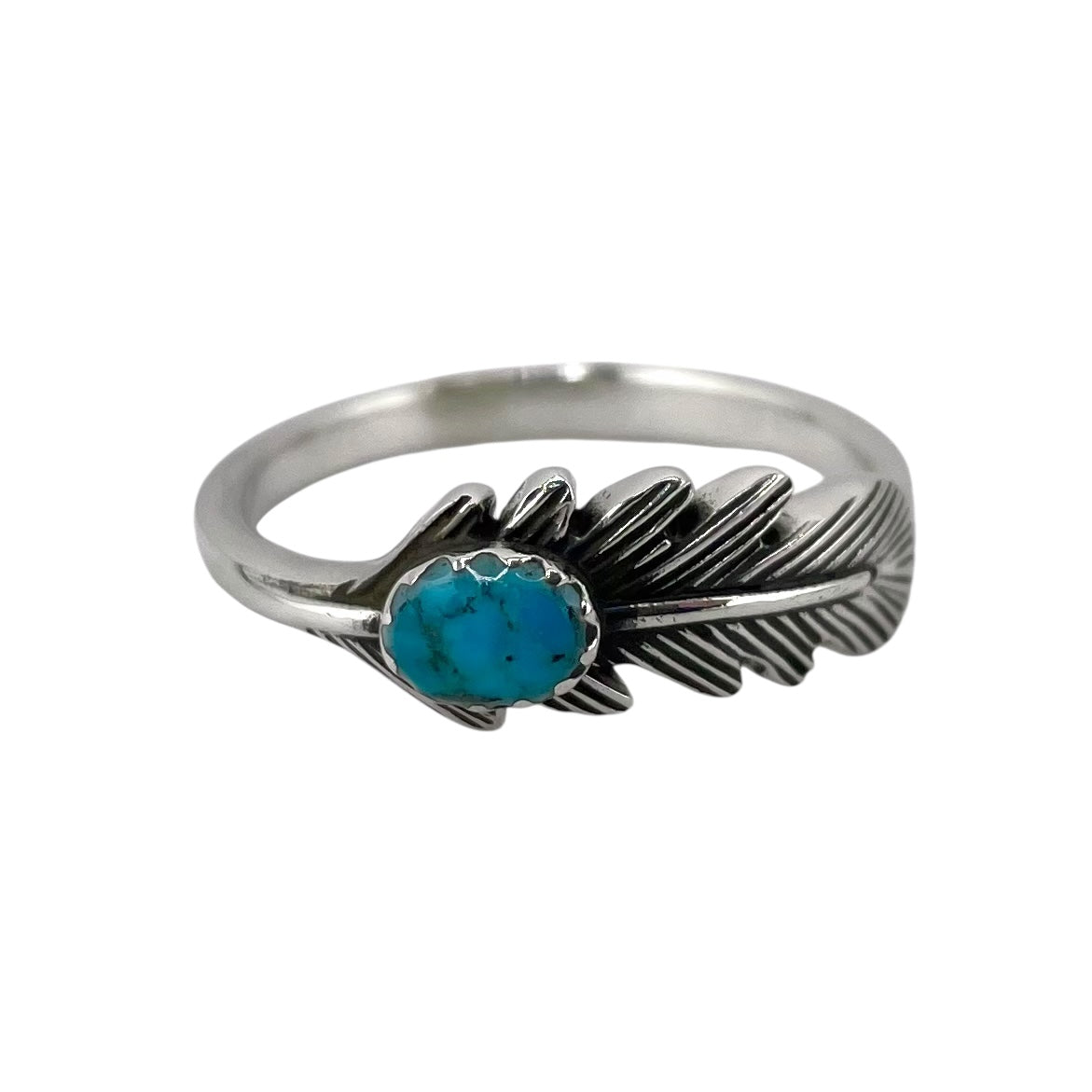 Turquoise Stone Oval Feather Ring Sterling Silver