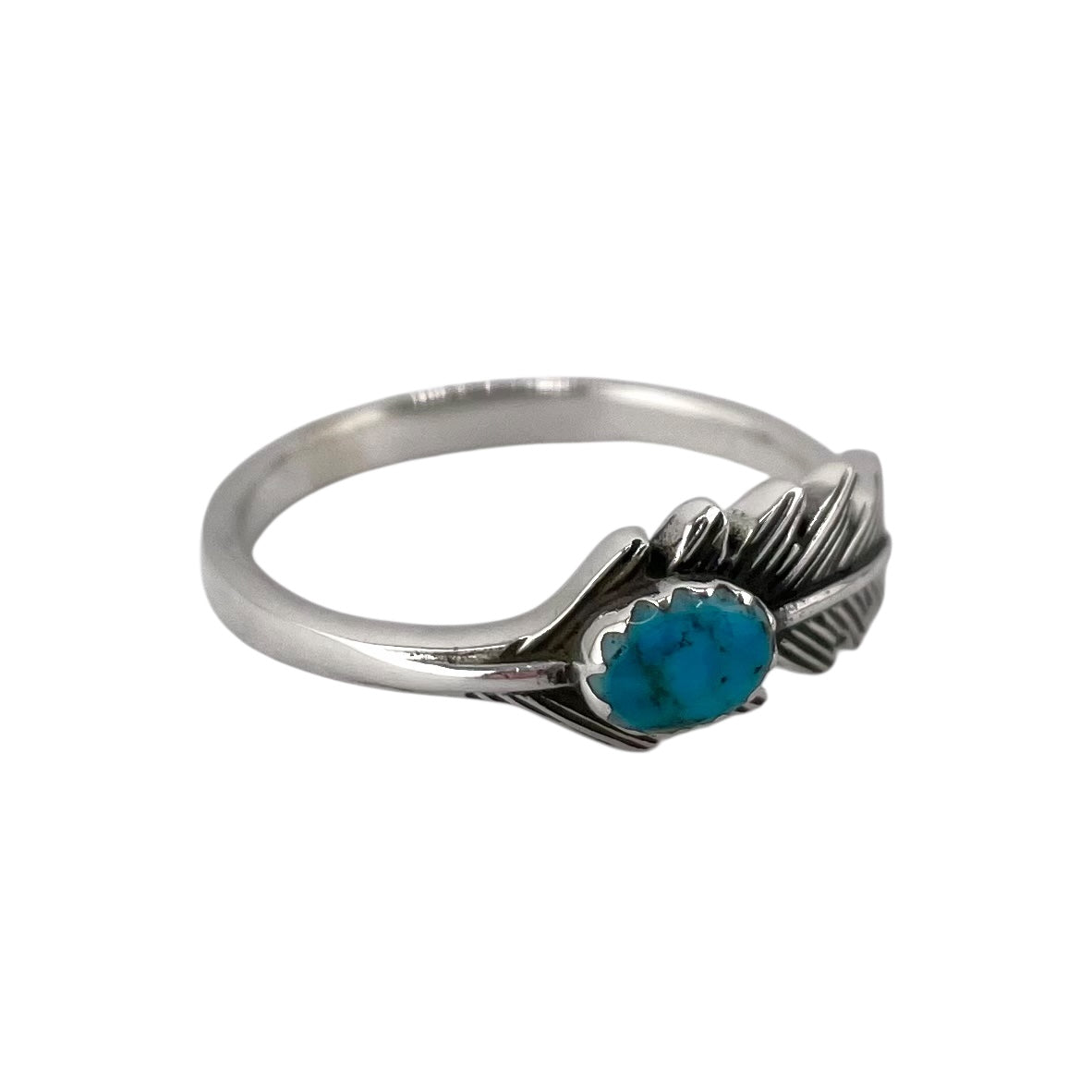 Turquoise Stone Oval Feather Ring Sterling Silver