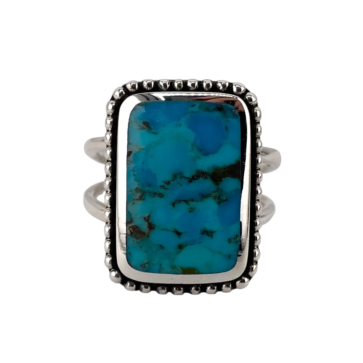 Turquoise Stone Square Bead Ring Sterling Silver