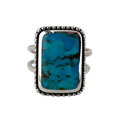 Turquoise Stone Square Bead Ring Sterling Silver