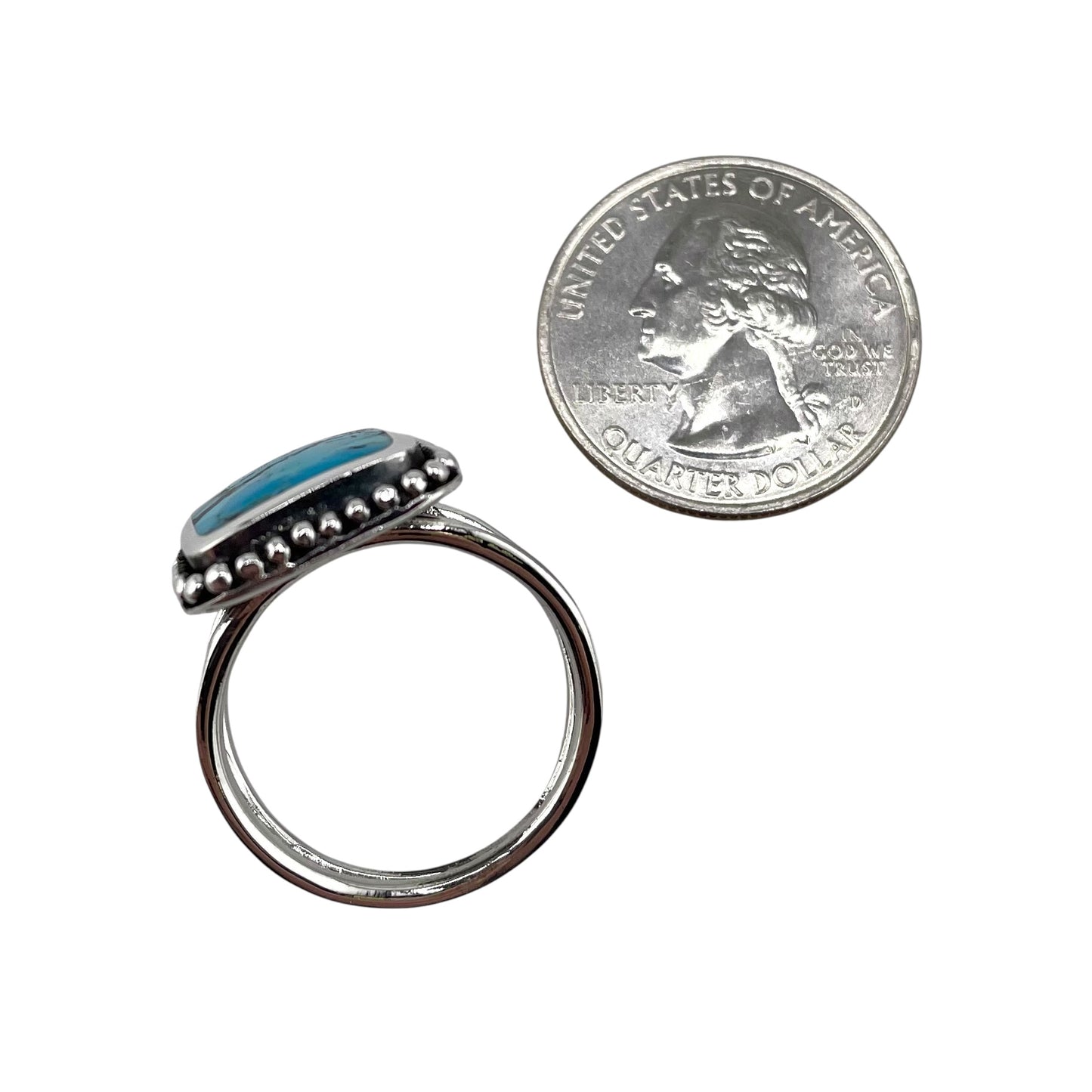 Turquoise Stone Square Bead Ring Sterling Silver