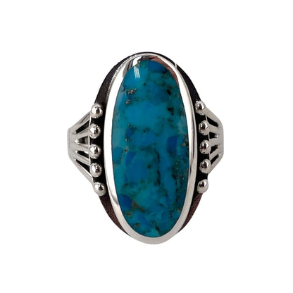 Turquoise Stone Oval Bead Ring Sterling Silver