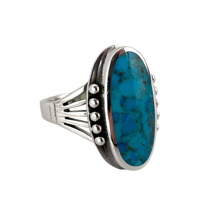 Turquoise Stone Oval Bead Ring Sterling Silver