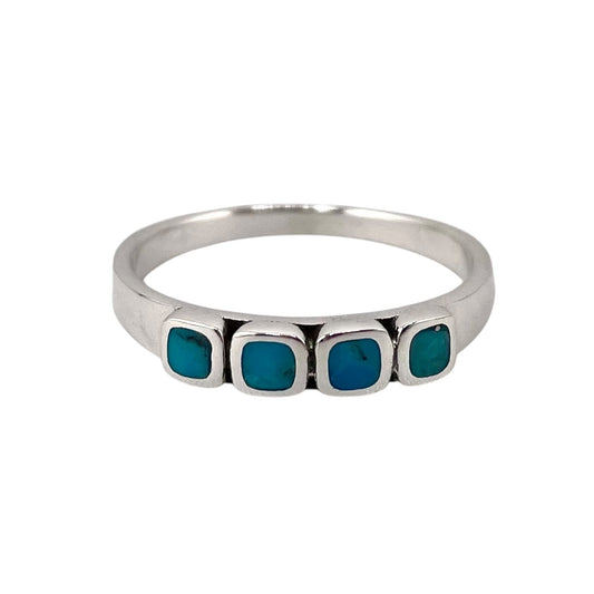 Turquoise Stone Square Row Ring Sterling Silver