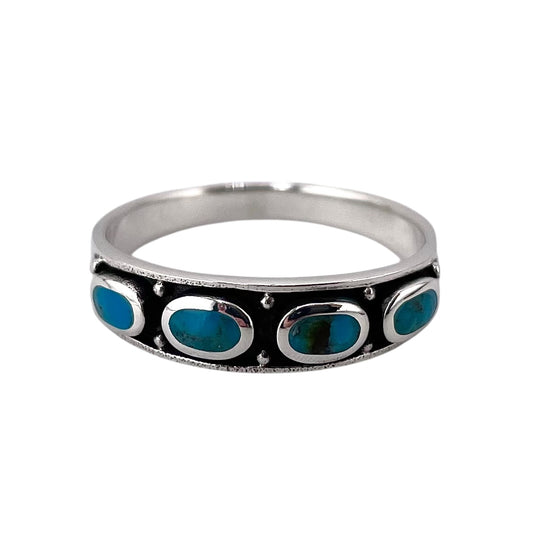 Turquoise Stone Oval Row Ring Sterling Silver