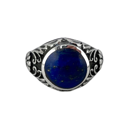 Lapis Stone Circle Flower Ring Sterling Silver