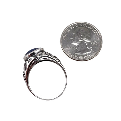 Lapis Stone Circle Flower Ring Sterling Silver