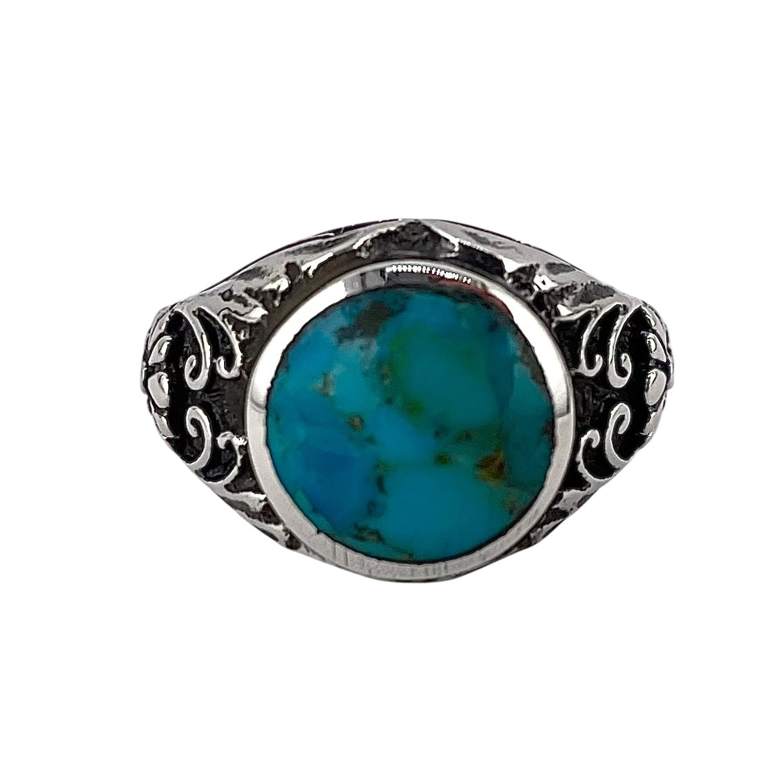Turquoise Stone Circle Flower Ring Sterling Silver