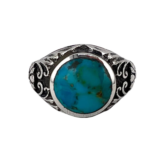 Turquoise Stone Circle Flower Ring Sterling Silver