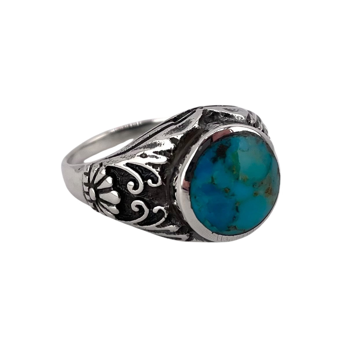 Turquoise Stone Circle Flower Ring Sterling Silver