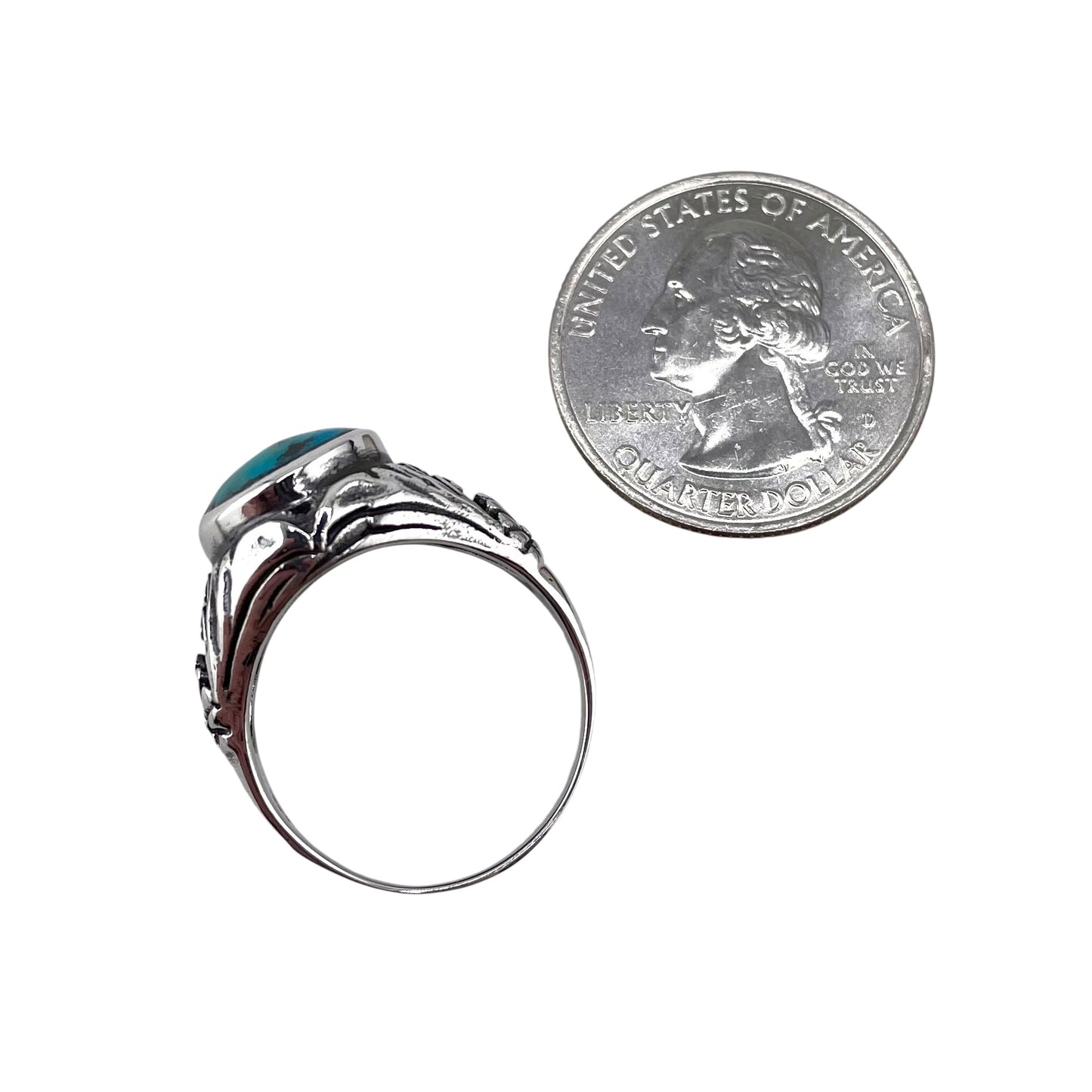 Turquoise Stone Circle Flower Ring Sterling Silver