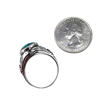 Turquoise Stone Circle Flower Ring Sterling Silver